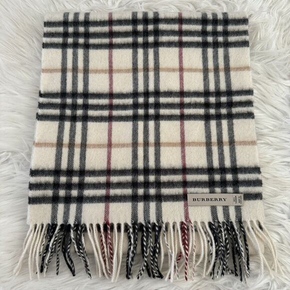 Burberry 100% Cashmere Scarf Unisex $590 Classic Nova Check Fringe Scarf Sand - Picture 4 of 11